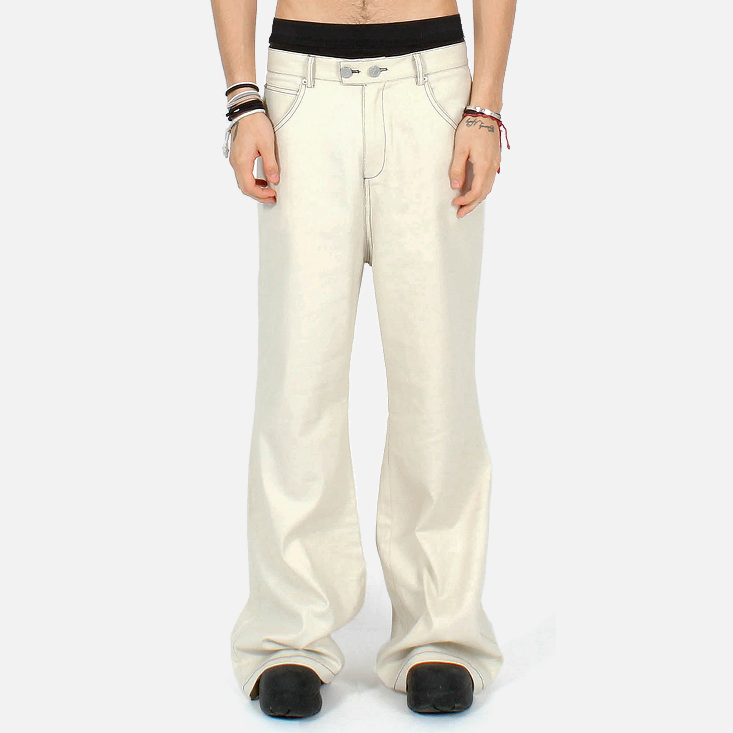 beige wax flared denim - Image 3