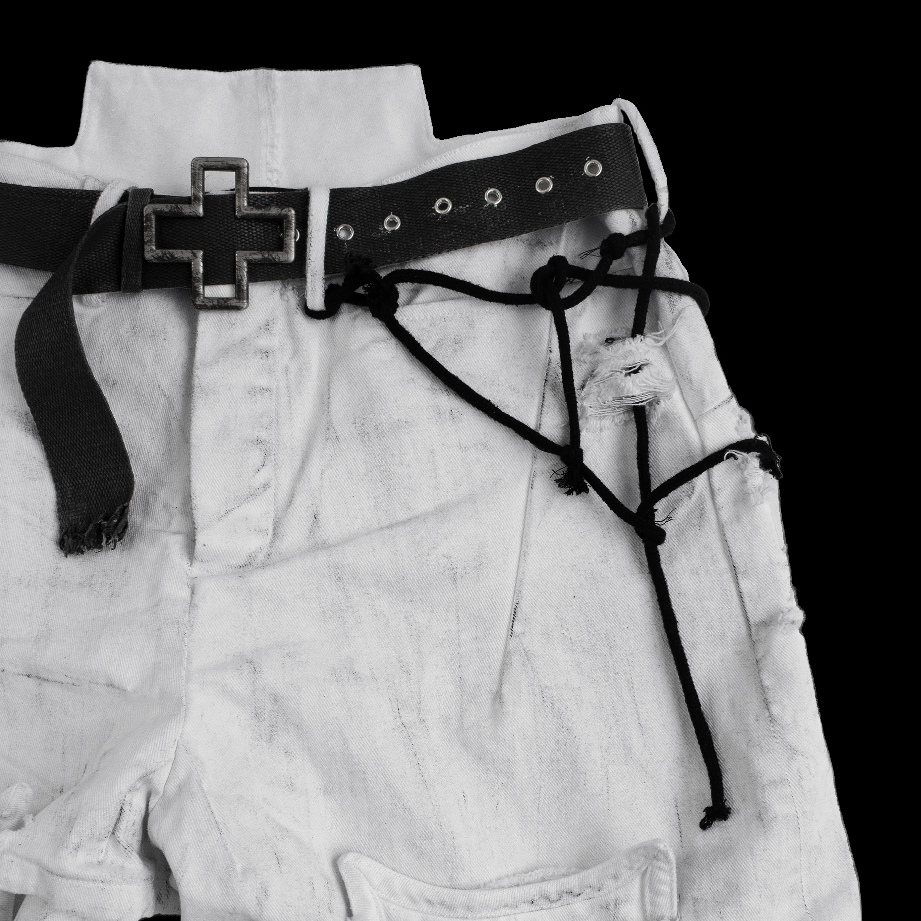 double-layer distressed denim shorts +Belt - Image 7