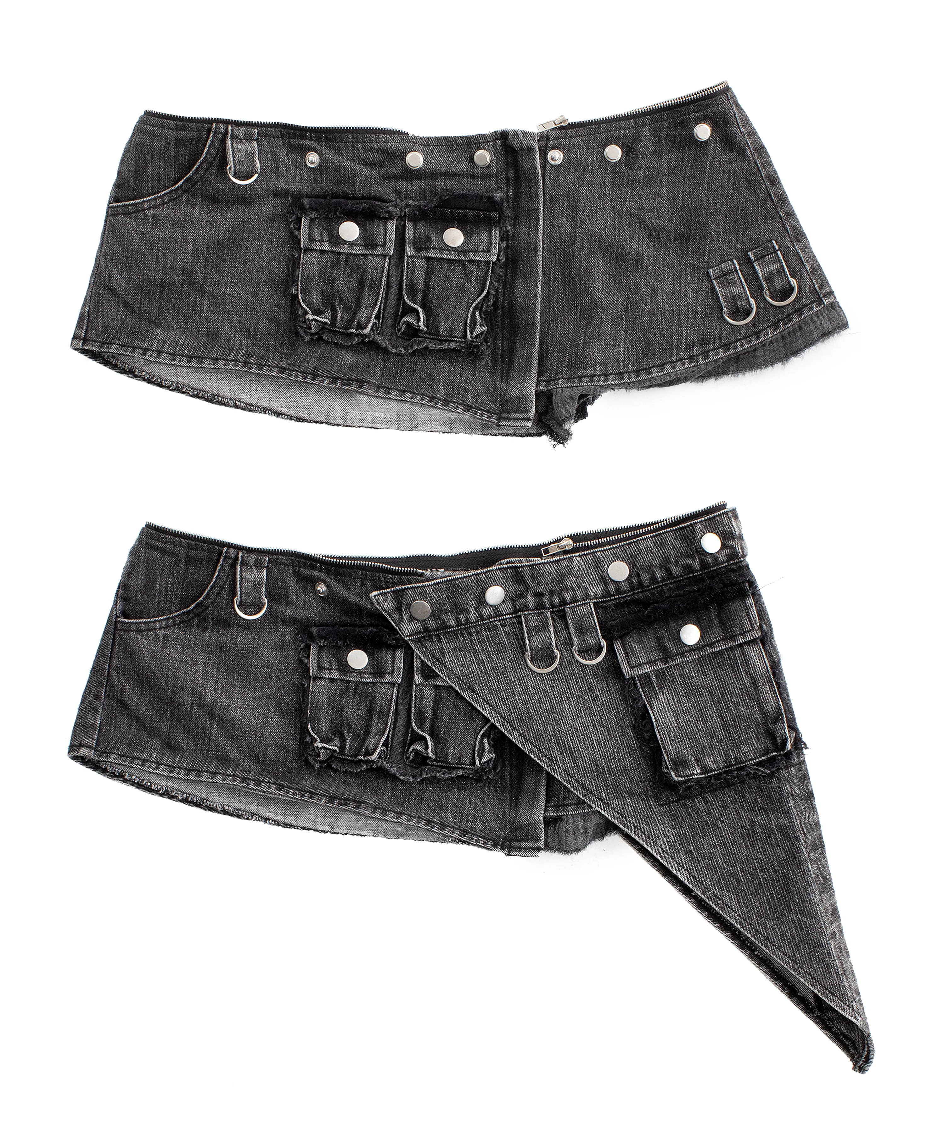 grey detachable-skirt flared denim - Image 11