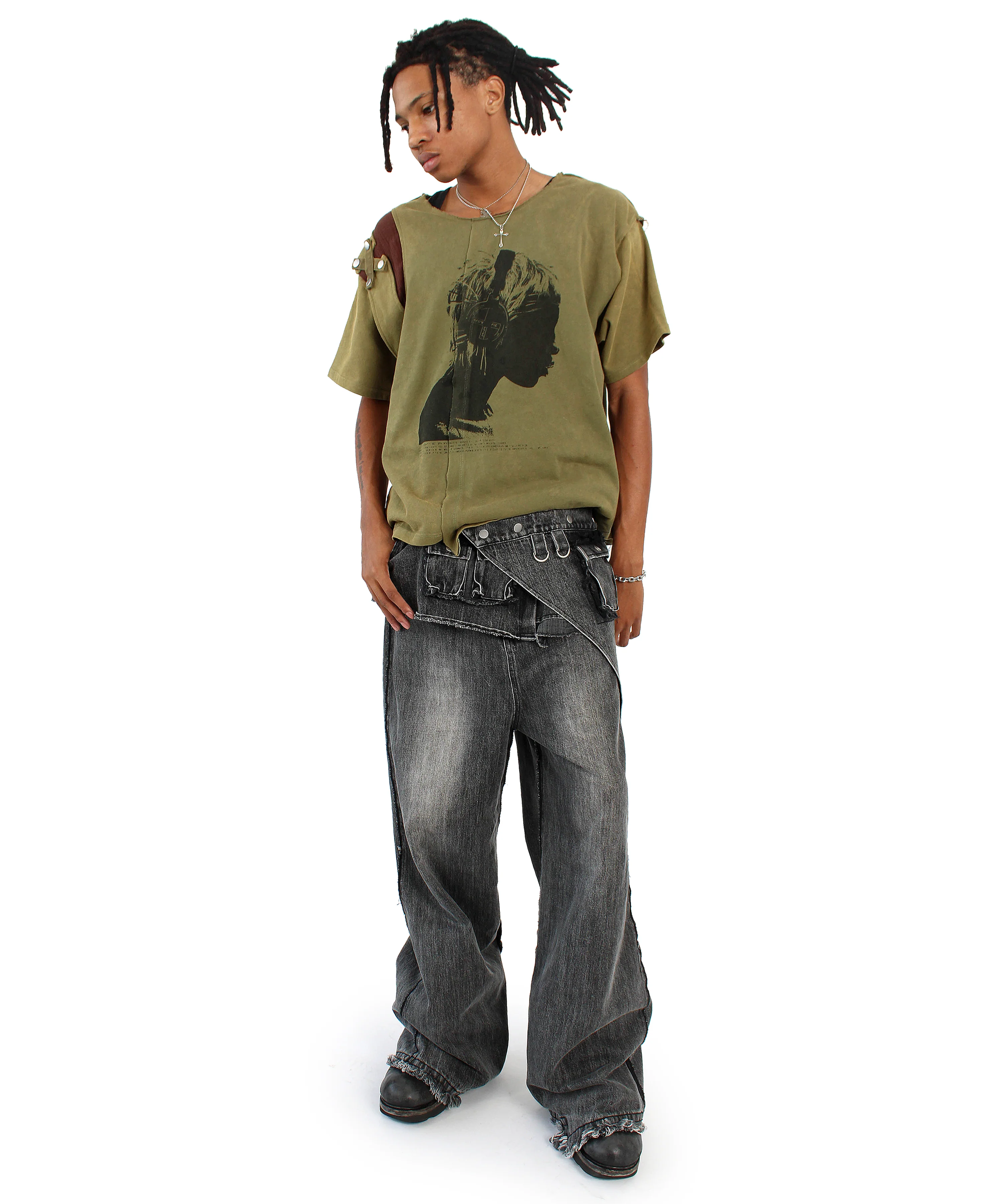 grey detachable-skirt flared denim - Image 7