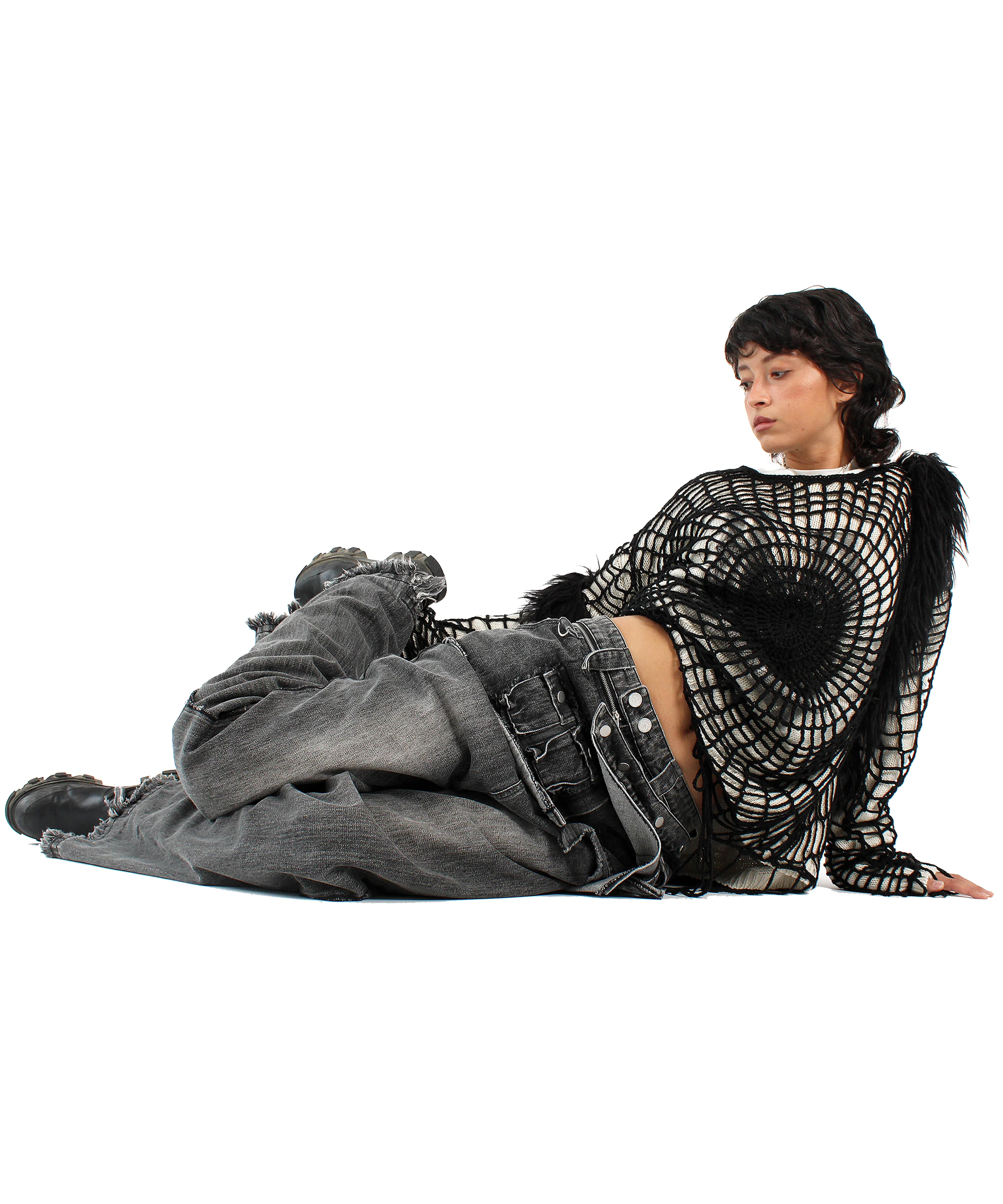 grey detachable-skirt flared denim - Image 9