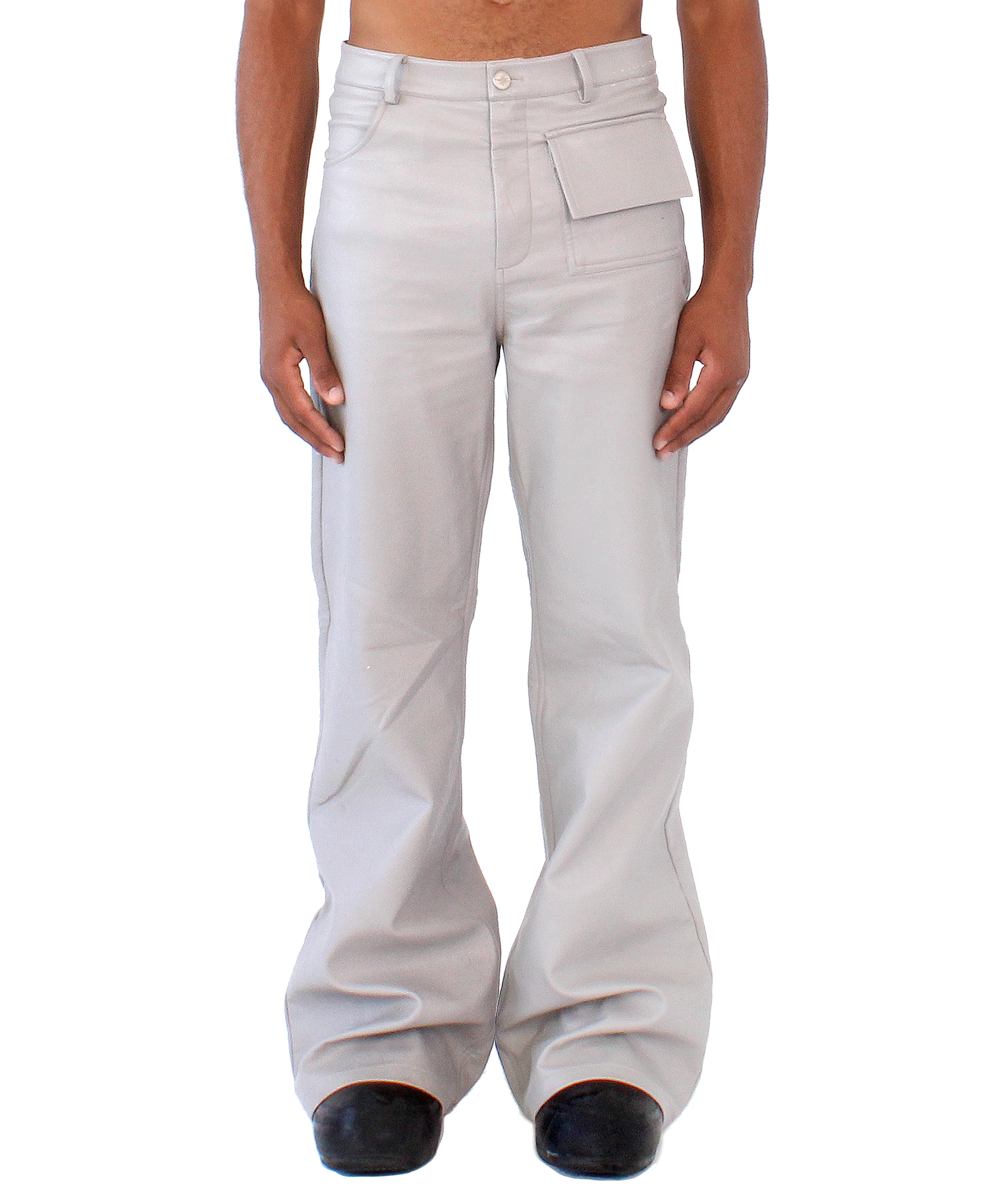 grey flared leather pants - Image 3